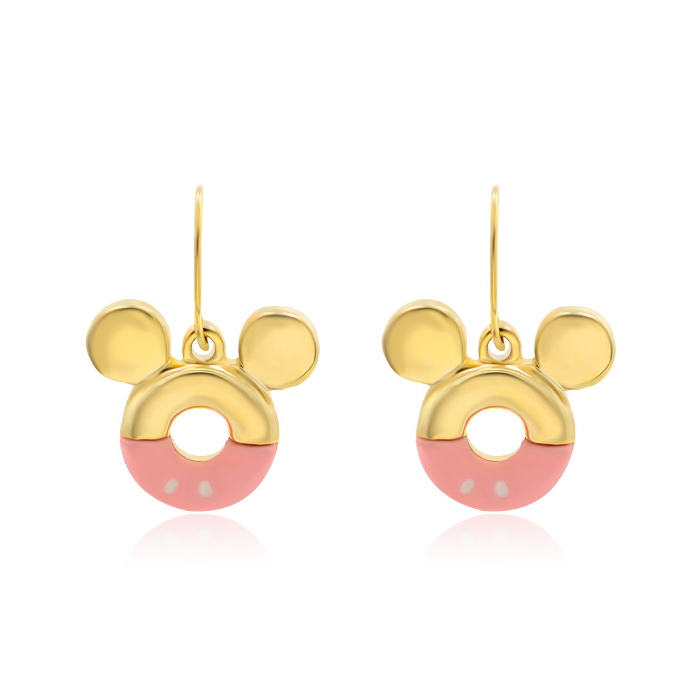 Custom Mickey Mouse Gold Earrings In Pink